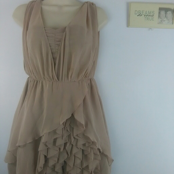 H&M Dresses & Skirts - H & M Sheer Tan Ruffle Faux Wrap Cocktail Dress 4